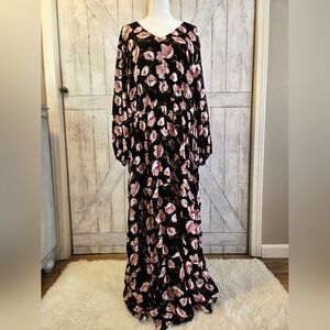 NWT Black Dress with Pink Floral Print - Long Sleeve